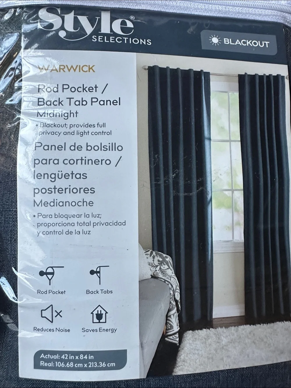 NWT Warwick Midnight Blackout Curtain Panels- Midnight Black